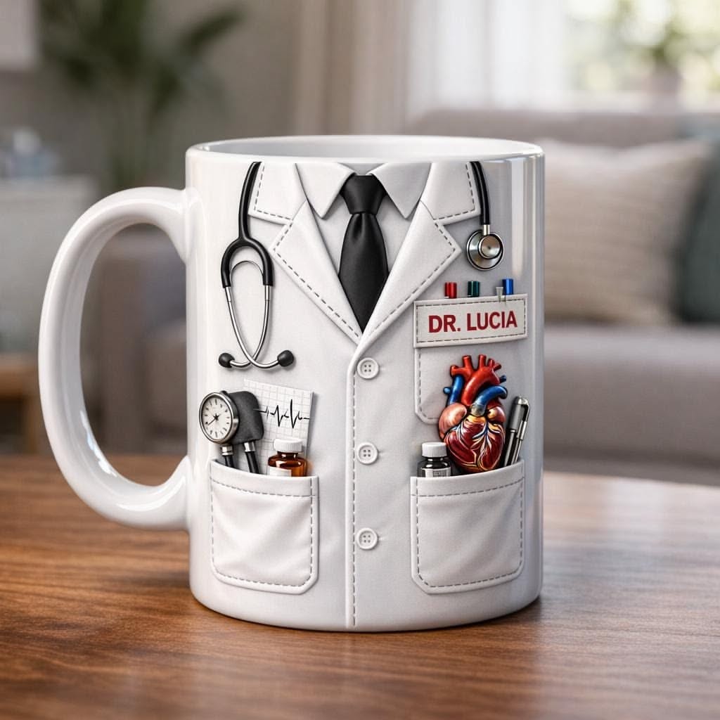 Taza personalizada con diseño de bata de doctor