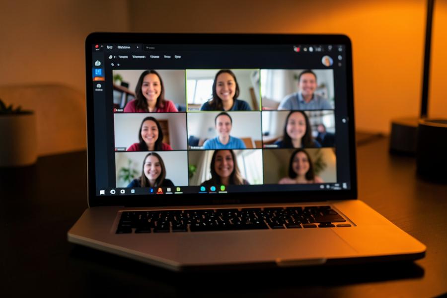 Laptop mostrando una mentoría en videollamada