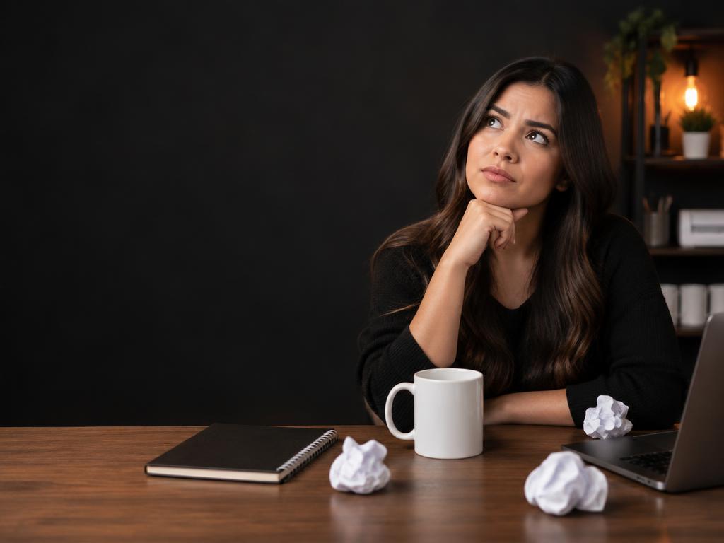 Emprendedora pensando cómo organizar sus productos de sublimación